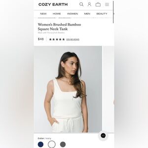 Cozy Earth Brushed Bamboo Square Neck Tank Ivory Large Excellent Condition‎